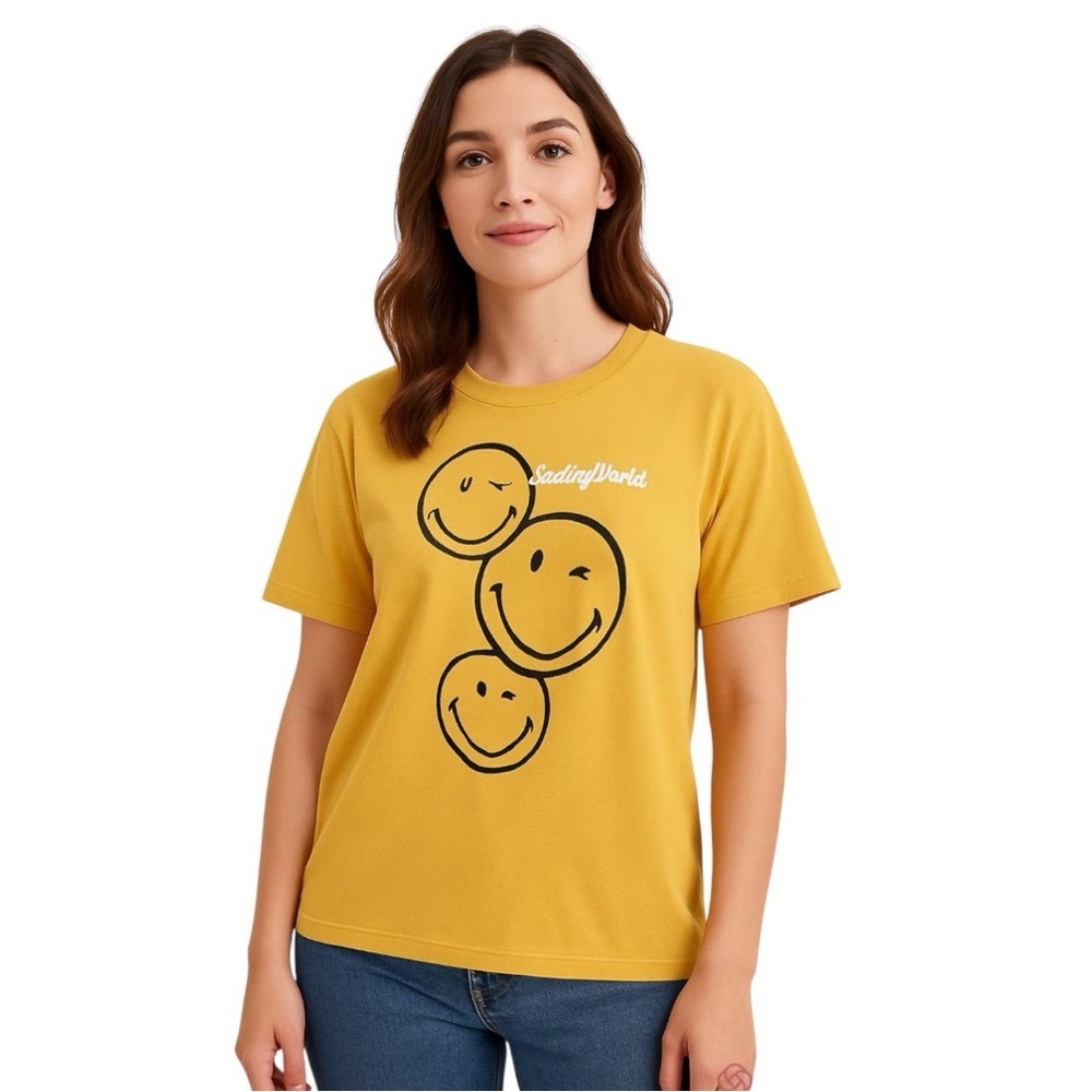 Jerry LEIGH Smiley World cotton blend traffic t-Shirt mustard yellow Sz XL